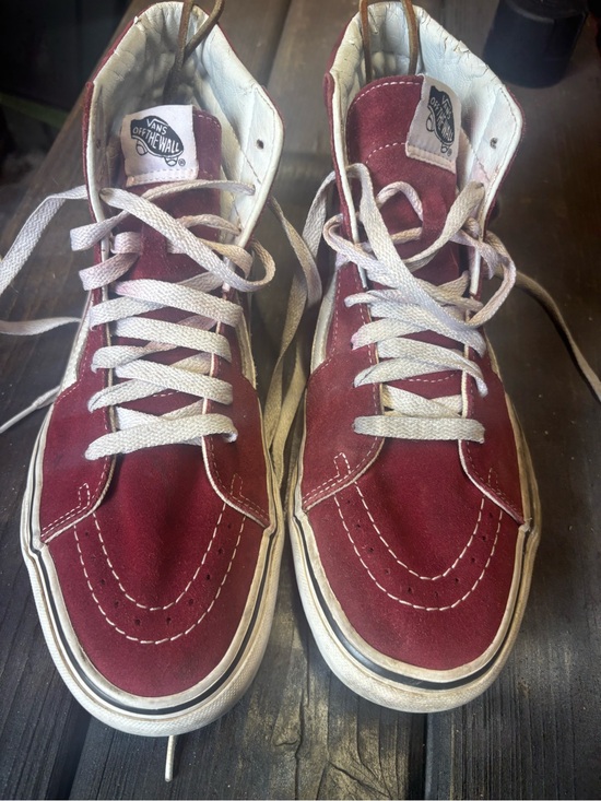 Vans Other - Vans Burgundy and White High-Top Suede Sneakers